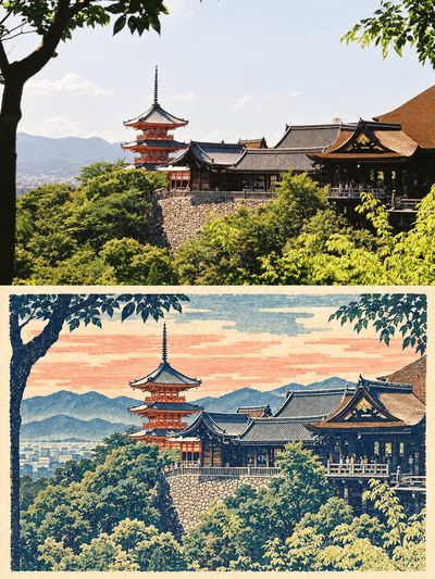 Edo Woodblock Seascape Reinterprets Travel Photo as Layered Ukiyo-e Print