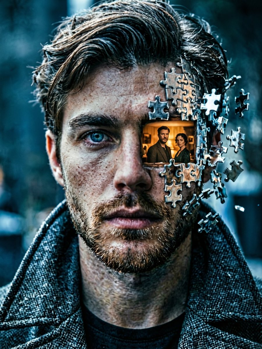 Fragmented Identity: Hyper-Realistic Portrait with Puzzle Piece Disintegration
