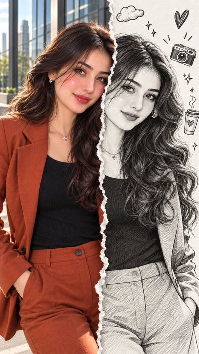 Split Portrait Merges Realistic Photo with Hand-Drawn Comic Illustration
