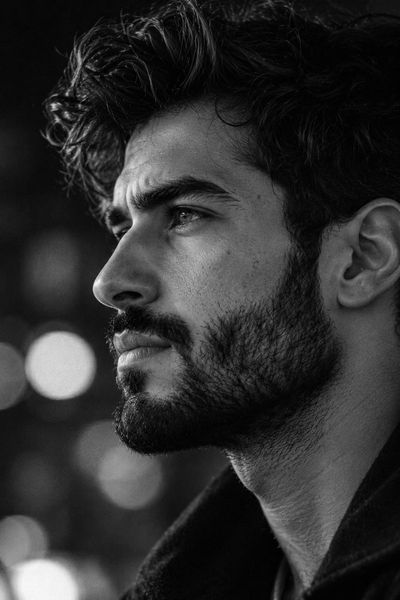 South Asian Man In Profile Lost In Thought In Monochrome