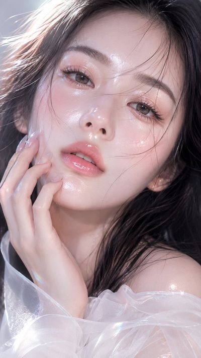 Crystal dew skin glows softly in this ethereal beauty portrait.