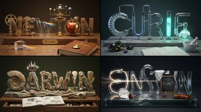 Sculptural Surnames of Four Scientists Form a Grid of Knowledge