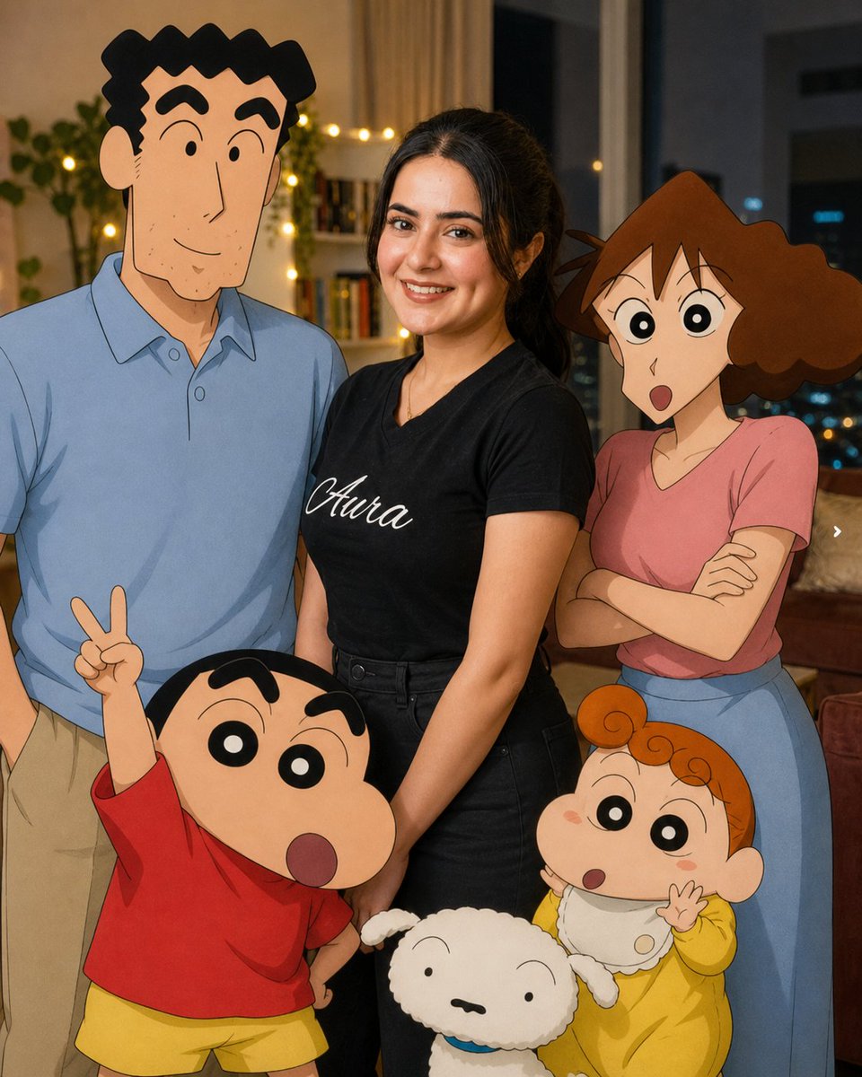 Family Portrait with Shinchan in Realistic Setting