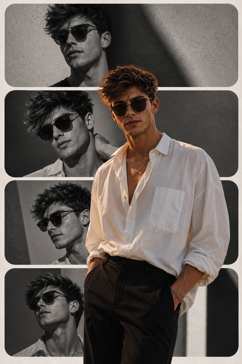 Stylish woman in black and white panels with bold man cutout