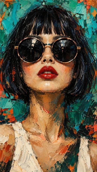 Bold Woman in Oversized Sunglasses Painted with Impasto Oil Strokes