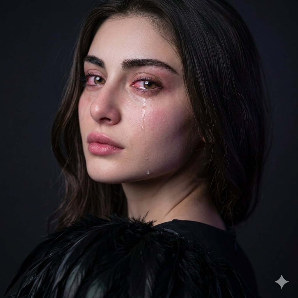 Intimate Portrait of a Tearful Girl Over Shoulder in Soft Cool Light