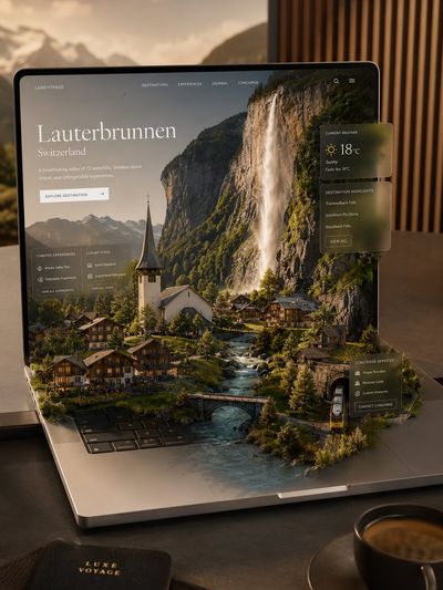 Milford Sound emerges from a sleek open MacBook Pro