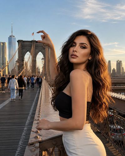 Woman pinches Brooklyn Bridge tower in flawless forced perspective