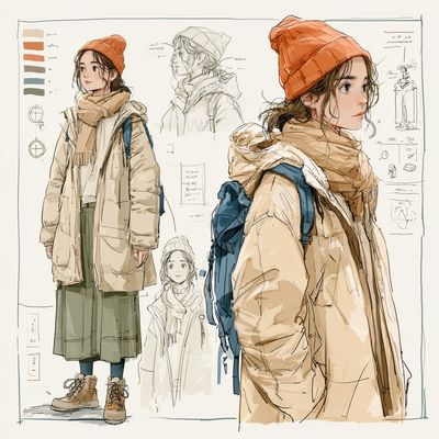 Delicate ink lines and watercolor washes bring anime sketches to life