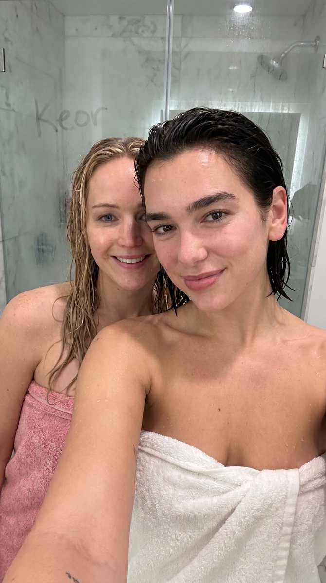 Dua Lipa and Jennifer Lawrence share a playful shower selfie moment