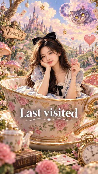 Person in Giant Teacup with Cheshire Cat in Dreamy Pastel World