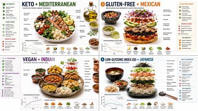 Vegan Japanese feast with blood sugar graph and substitution tips