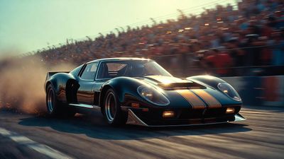 1970s Muscle Race Car Power Launching into Morning Light