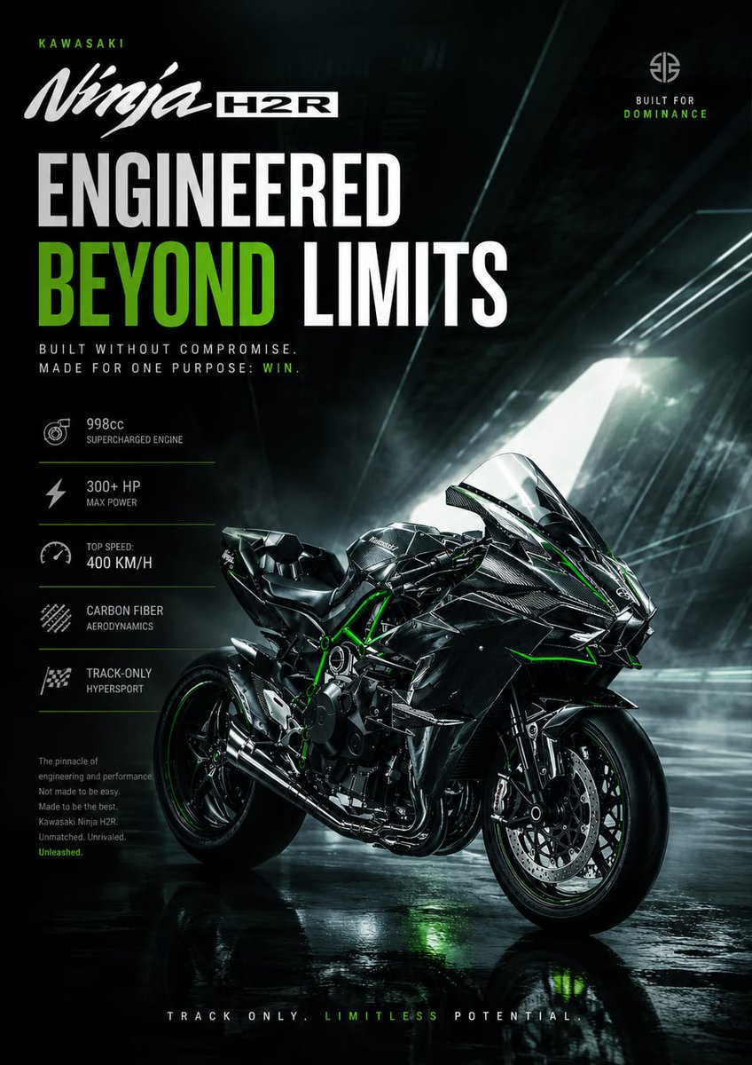 Kawasaki Ninja H2R emerges from dark tunnel with neon green glow