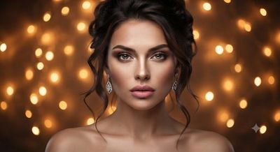 Elegant Woman With Diamond Earrings Glows Against Golden Bokeh Lights