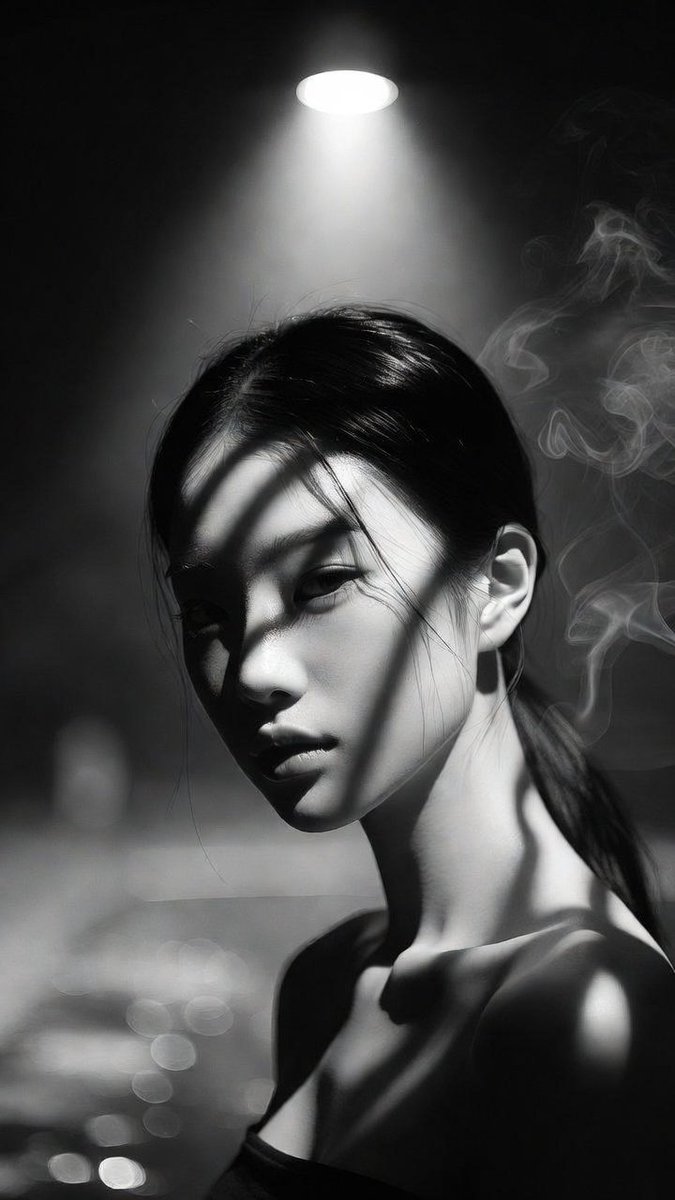 Moody Noir: A Young Korean Woman in Shadows