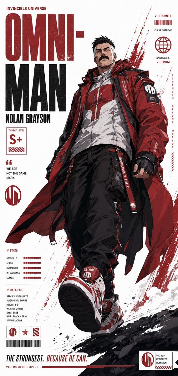 A futuristic anime hero stands in a dynamic low-angle pose