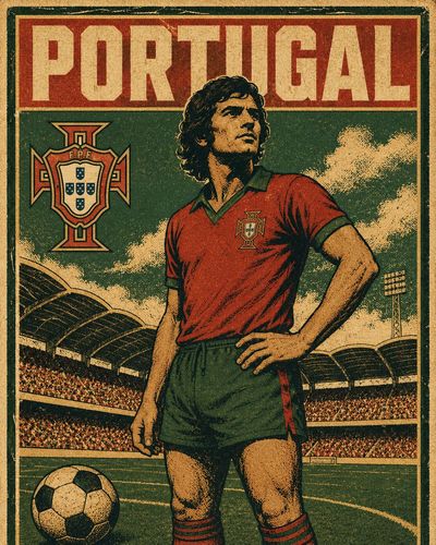 Vintage football poster shows a proud player on the field