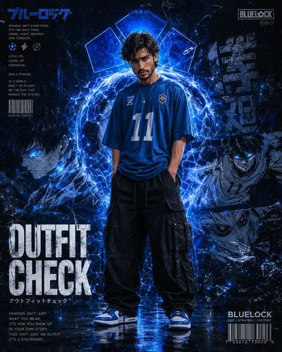 Young athlete in blue jersey poses with electric football aura