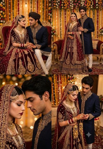 Pakistani bride and groom share a tender moment on their wedding day