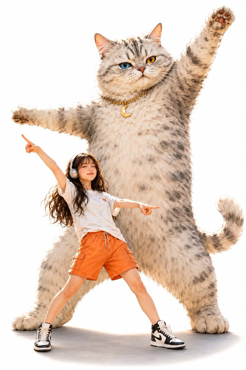 Giant anthropomorphic cat strikes a pose with a stylish character