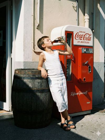 Nostalgic Sips: A Boy's Summer Moment