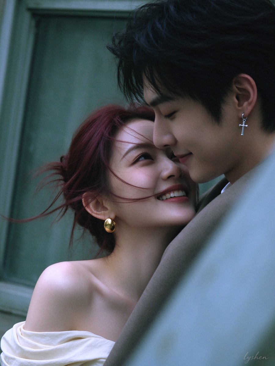 Two Young Lovers Share Tender Glances in Close-Up Portrait