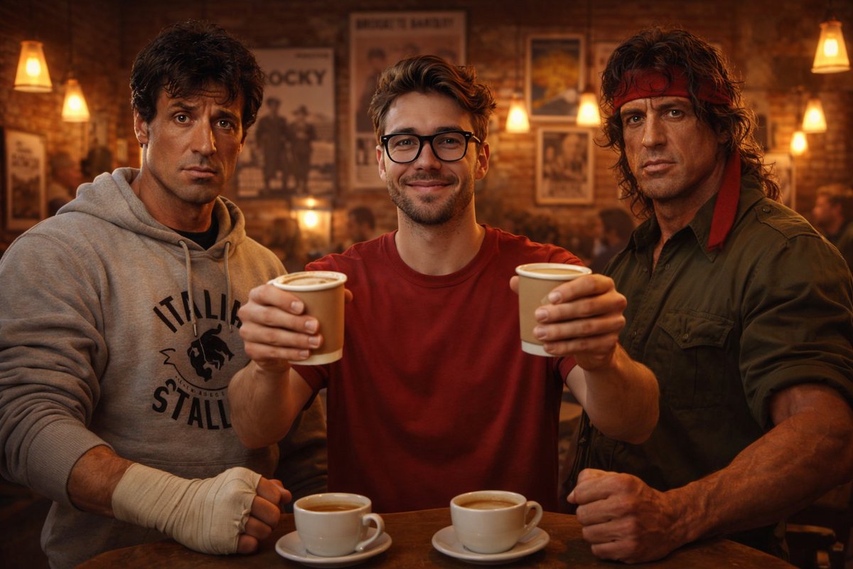 Center Stage: Your Face Framed by Iconic 80s Coffee Legends