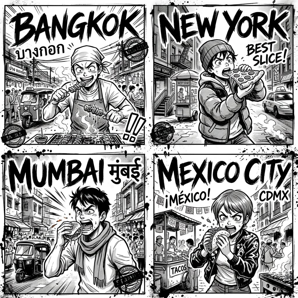 Gritty Manga Grid Shows Four Cities' Street Food Culture