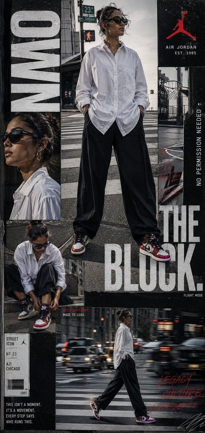 A confident woman owns the city block in luxury streetwear