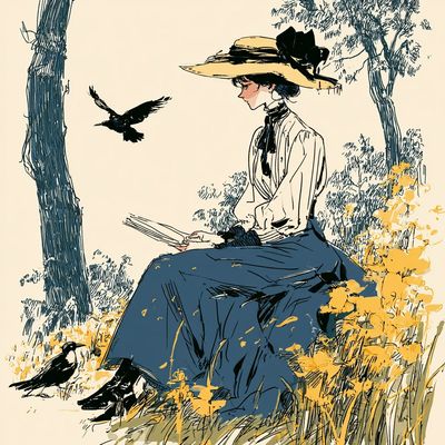 Vintage Edwardian fashion sketches with expressive ink lines and manga influence