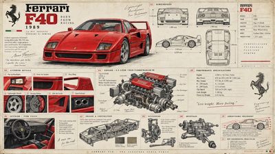 Four Legendary Supercars Shine in Vintage Factory Engineering Poster