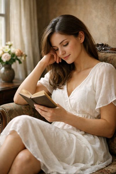 Serene Moment: Woman Reading in Soft Vintage Light