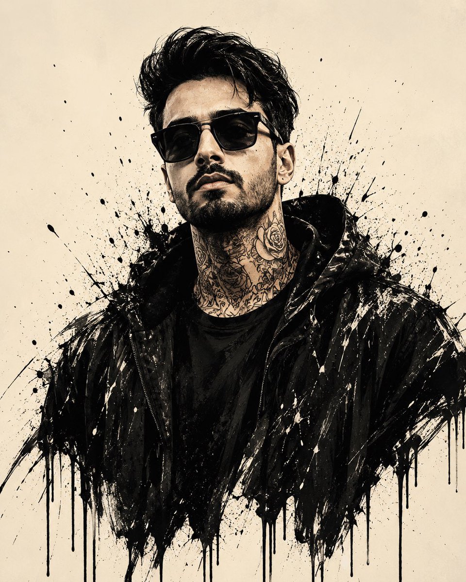 A moody ink-splash portrait shows a face in sunglasses and hoodie.