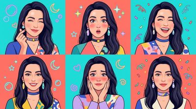 A playful pop-art portrait with wink and finger heart gesture