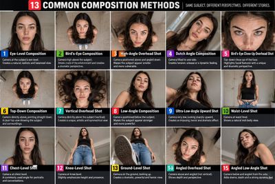 A visual guide comparing thirteen common composition methods for photographers