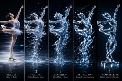 Five-Panel Evolution of a Skater into Crystal