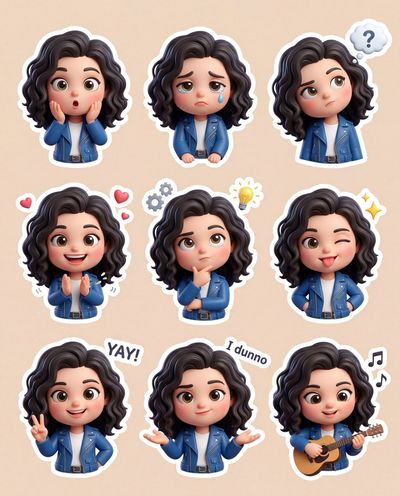 3D Chibi Cartoon Stickers Showcasing Playful Emotions