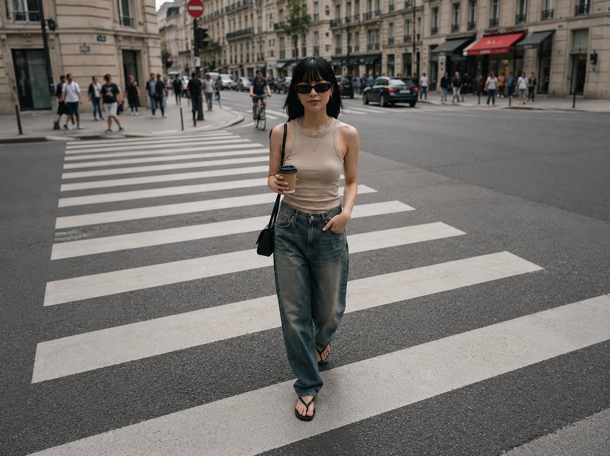 Capturing Confidence: A Stylish Woman on an Urban Crosswalk