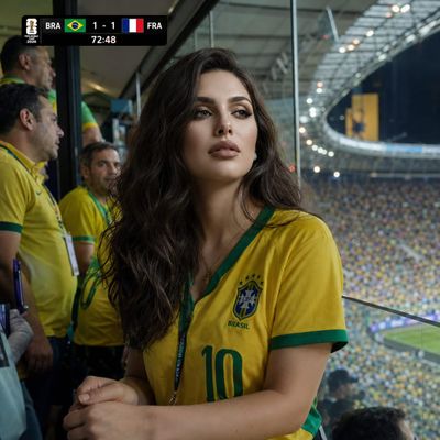 Brazil fan watches tense World Cup match from VIP suite