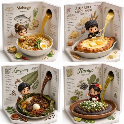 Hidden Gems of Global Cuisine in a 2x2 Visual Grid