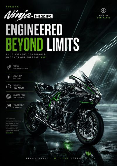 Kawasaki Ninja H2R emerges from dark tunnel with neon green glow