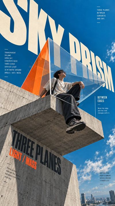 Brutalist Architectural Poster Series Featuring Monumental Typography and Realistic Figures