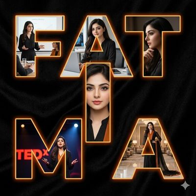 Bold orange gold lettering displays Fatima's luxury editorial portraits
