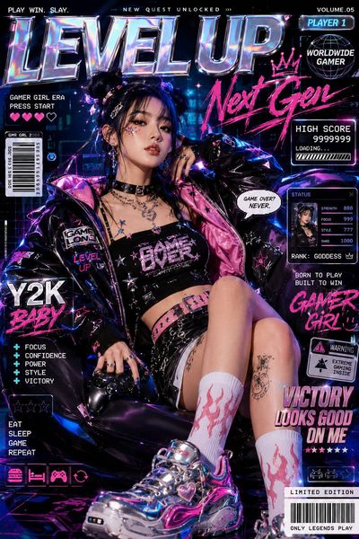Y2K Gamer Queen: A Luxurious Digital Dream