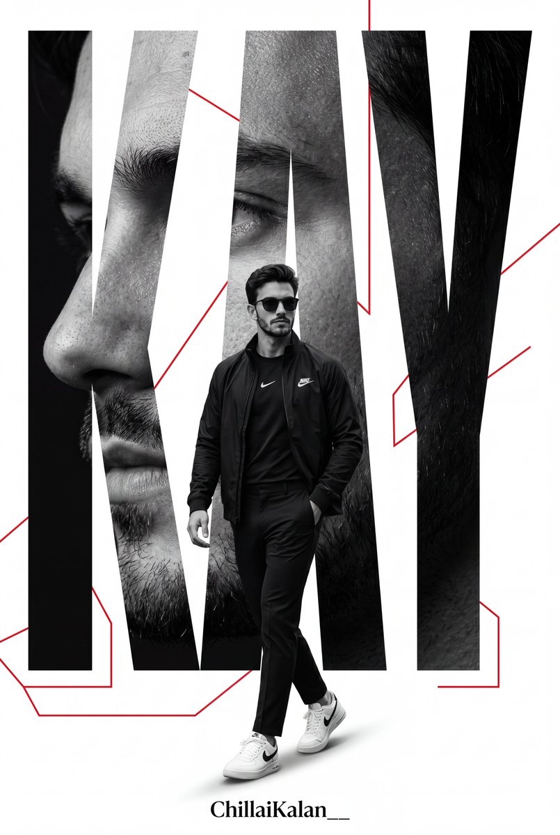Confident man in black Nike walks forward with bold portrait