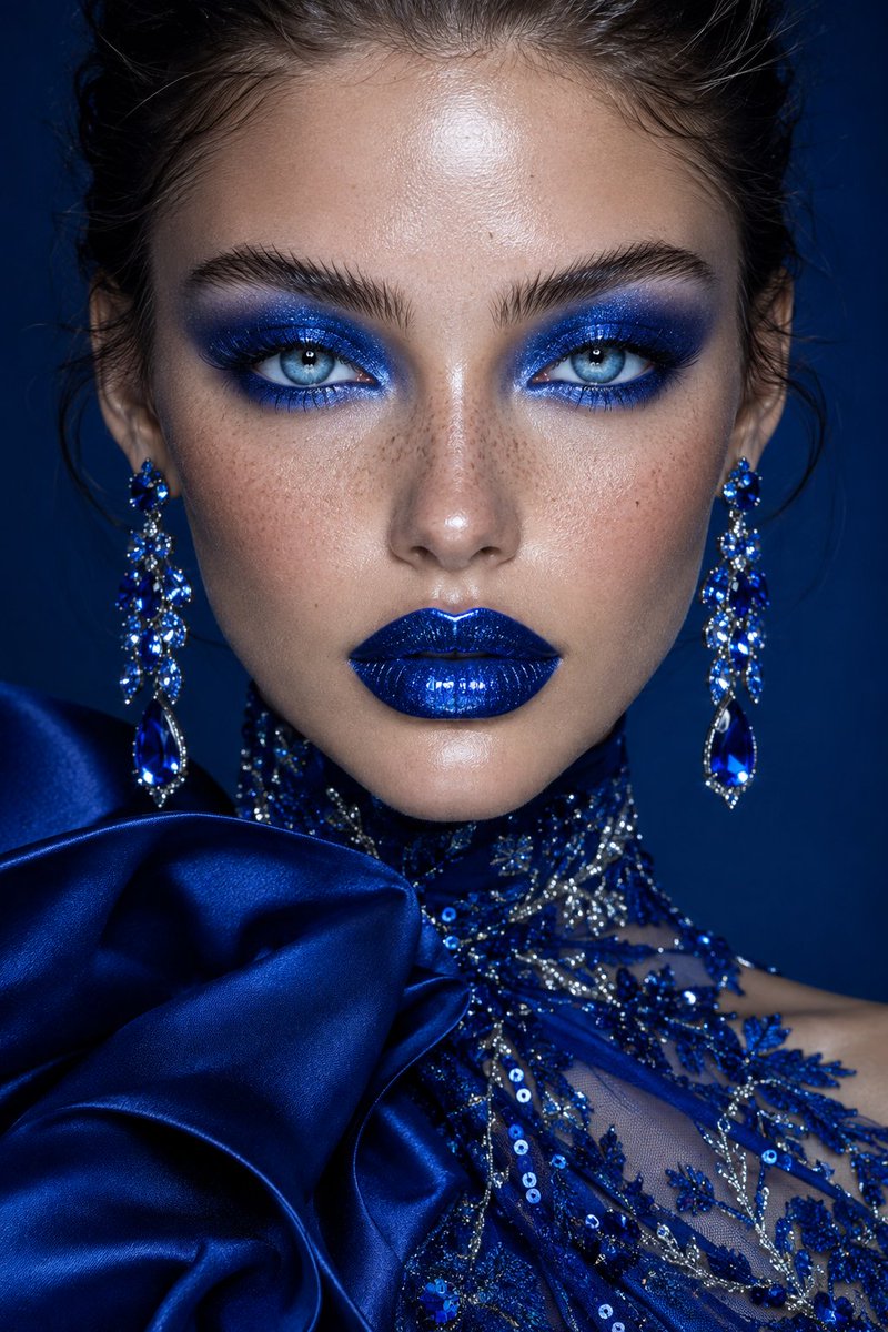 Icy Blue Beauty Editorial: A Portrait of Glittering Elegance