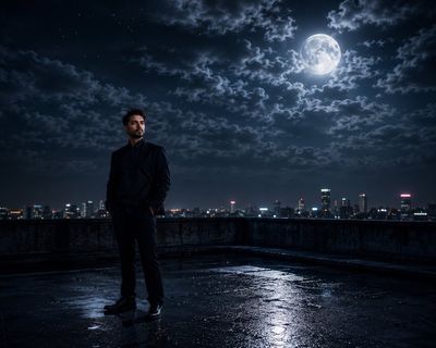 Moonlit Reflection: A Rooftop Journey