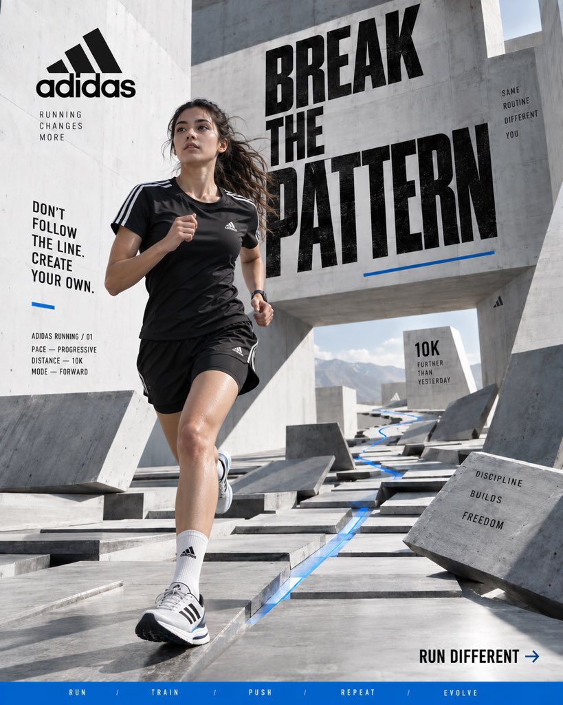 Female Runner Breaks Concrete Grid in Stride, Adidas Campaign