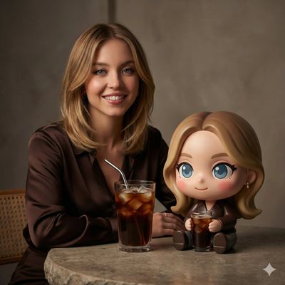 Chic Evening Café Portrait with a Whimsical Twist